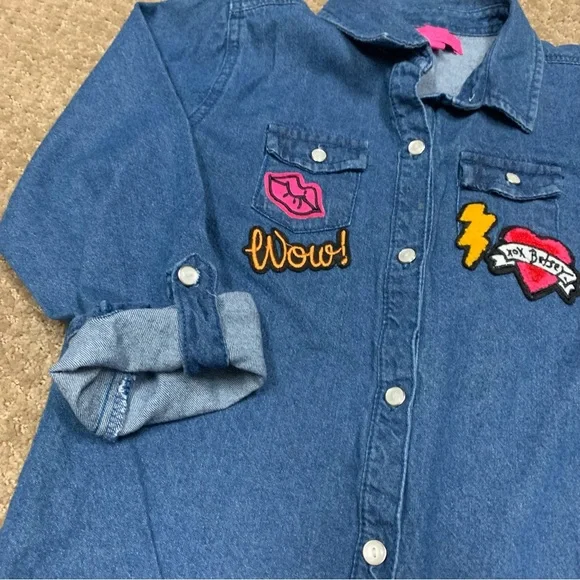🏷️ Betsey Johnson Denim Patches Button Down Shirt 10 - Picture 5 of 7